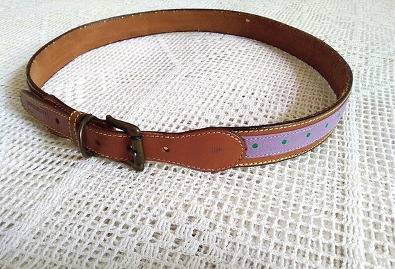 80s polka dots lilac belt, real leather belt, thi… - image 1