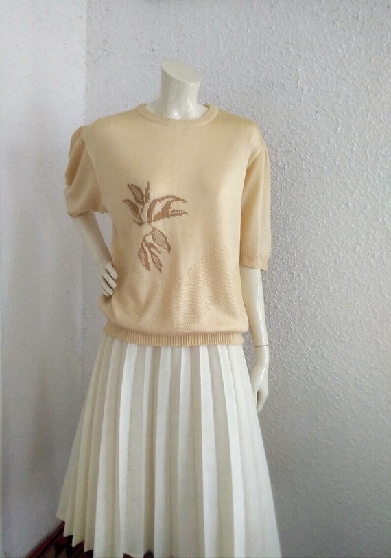 70s silky knitted blouse minimalist beige blouse c