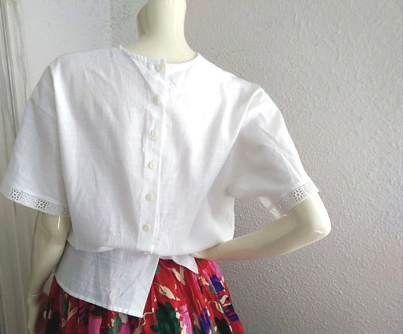 80s embroidered blouse white cotton blouse novelt… - image 5