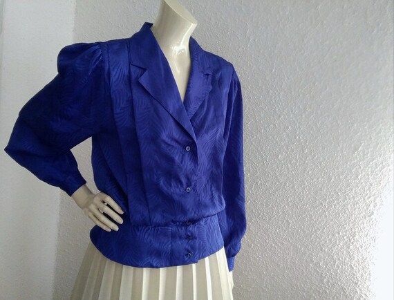 80s royal blue blouse FREDE MODELL jacquard blous… - image 2