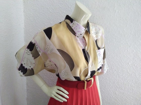 80s silk blouse button up shirt sheer-ish summer … - image 6
