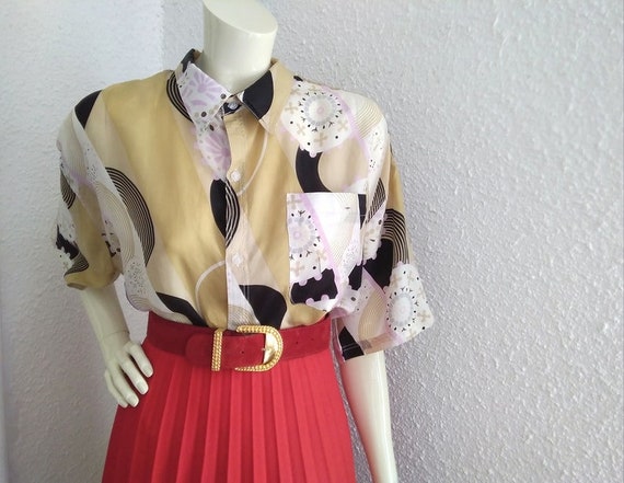 80s silk blouse button up shirt sheer-ish summer … - image 4