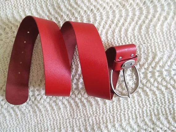 80s red leather belt, wide leather belt, minimali… - image 4