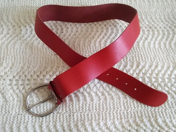 80s red leather belt, wide leather belt, minimali… - image 5