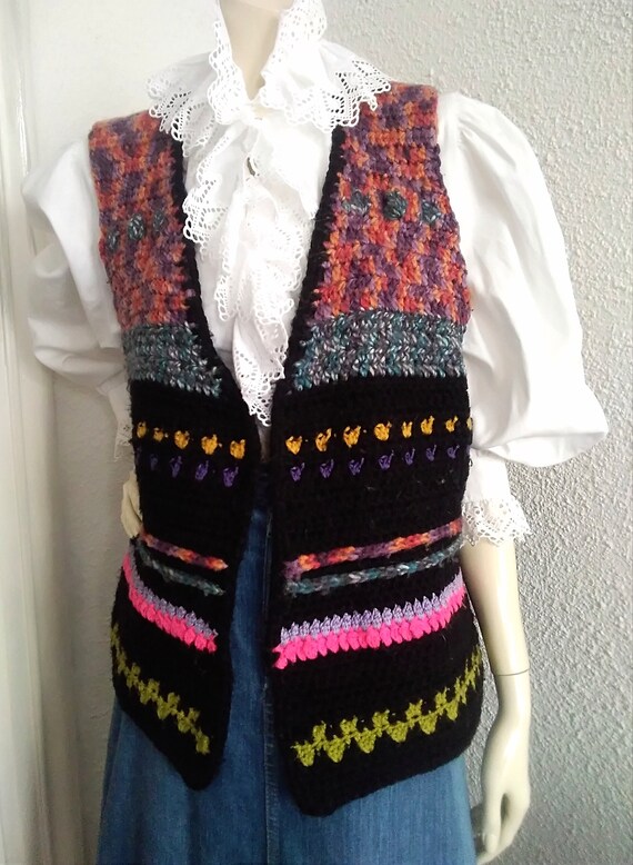 70s crochet vest colorful hippie vest bohemian sp… - image 4