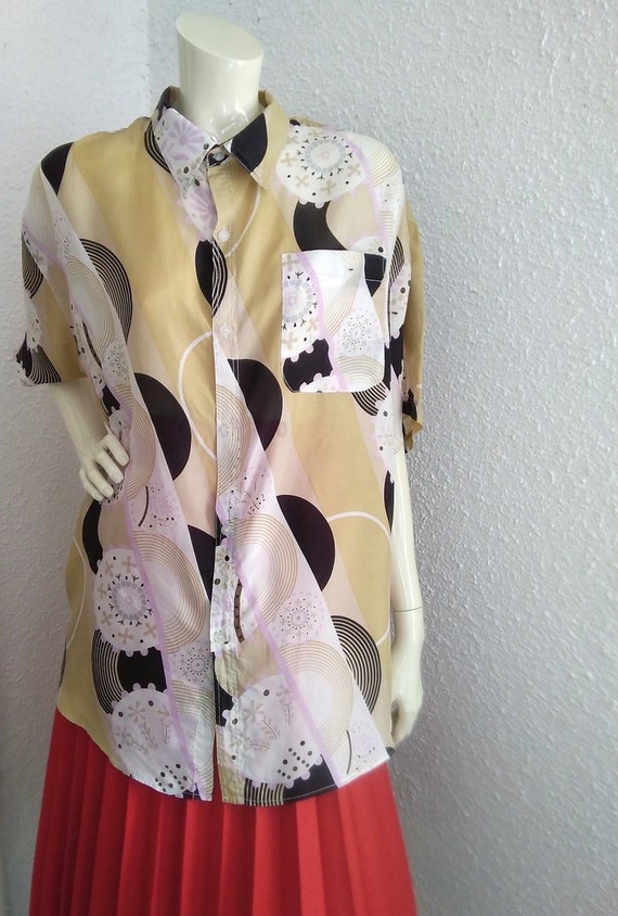 80s silk blouse button up shirt sheer-ish summer … - image 2