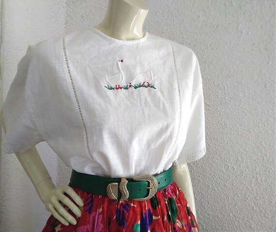 80s embroidered blouse white cotton blouse novelt… - image 7