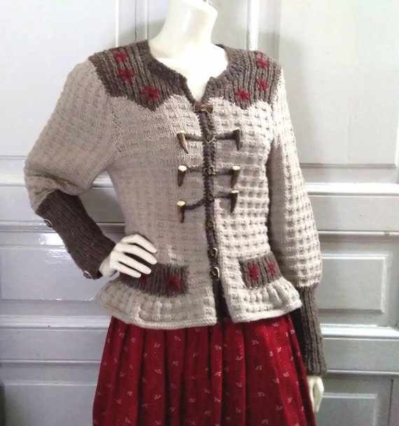 80s folk cardigan brown floral embroidery cardigan