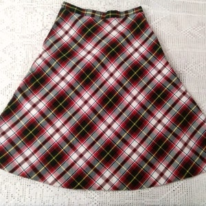 70s checkered spring skirt retro tartan skirt picnic plaid skirt midi viscose skirt A-shape high waist skirt green red white pendleton skirt