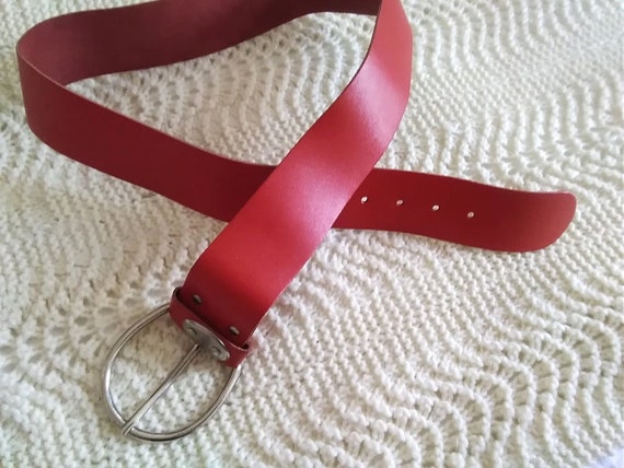 80s red leather belt, wide leather belt, minimali… - image 2