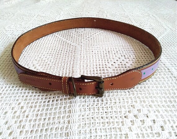 80s polka dots lilac belt, real leather belt, thi… - image 2