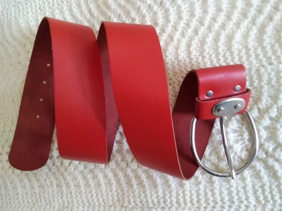 80s red leather belt, wide leather belt, minimali… - image 3