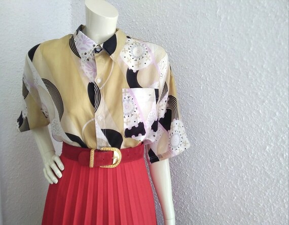 80s silk blouse button up shirt sheer-ish summer … - image 7