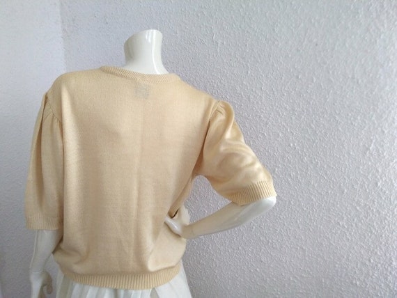 70s silky knitted blouse minimalist beige blouse … - image 6