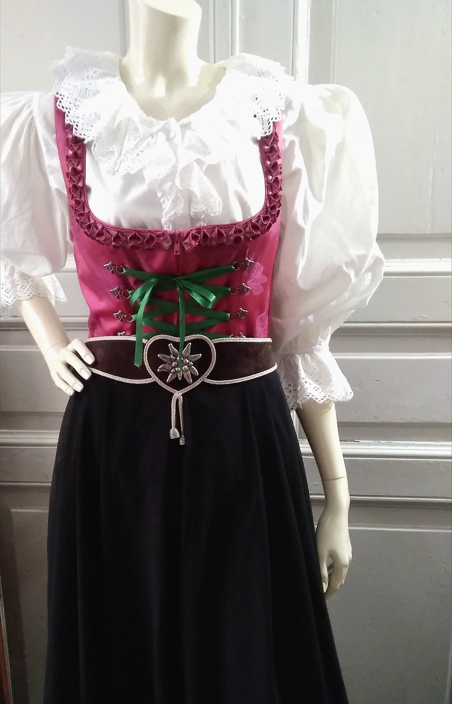 90s Folk Dress Traditional Trachten Dress Bavarian Tyrolean Floral ...