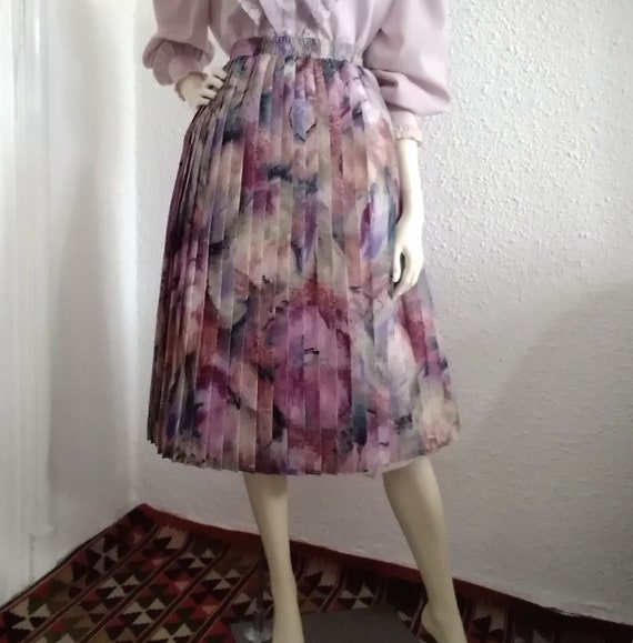 70s accordion floral skirt 44 size pleated skirt … - image 1