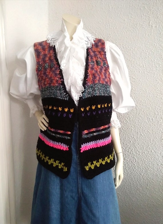 70s crochet vest colorful hippie vest bohemian sp… - image 3