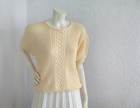 80s does 50s popcorn knitted blouse spring lace b… - image 6