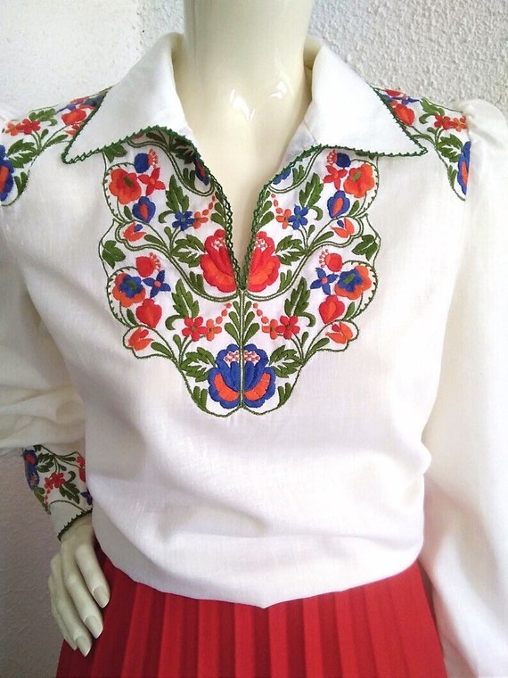 70s hungarian blouse peasant folk blouse colorful 