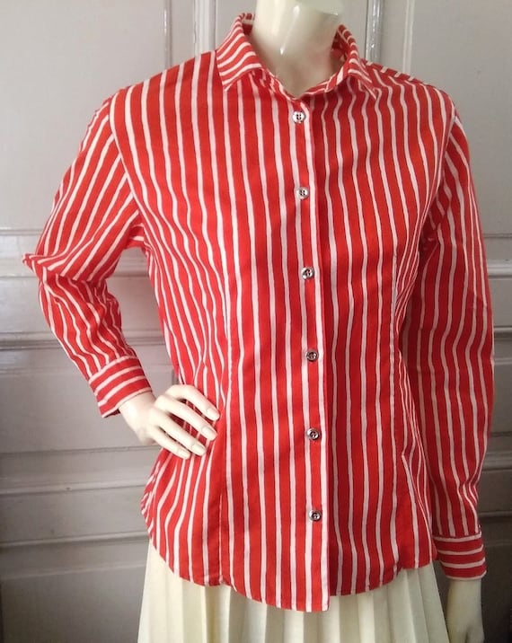 Marimekko striped blouse spring blouse red white s