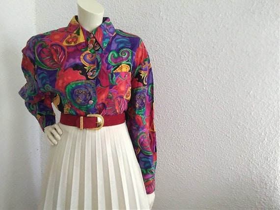 80s GIVENCHY EN PLUS blouse 42 size colorful silk… - image 4