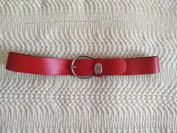 80s red leather belt, wide leather belt, minimali… - image 1