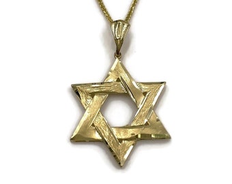 Big Interwoven Star of David Polished and Matte Pendent 14K Solid Gold