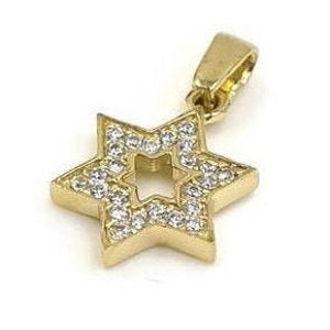 Interwoven Star of David Pendant with Cubic Zirconia 14K Solid Yellow Gold