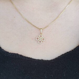 Small Four Leaf Clover Pendant 14K Solid Yellow Gold Cubic Zirconia