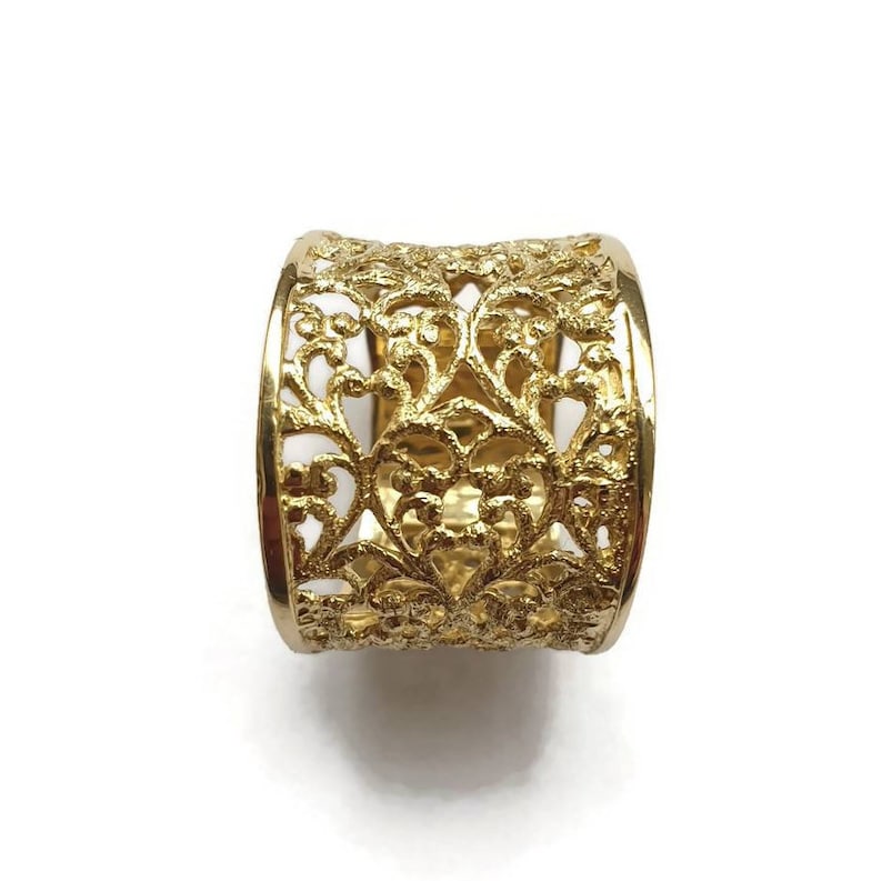14k Solid Yellow Gold Ring Filigree Lace Design Wide Etsy