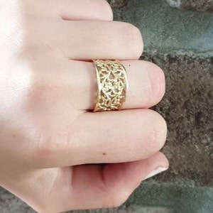 Filigree Lace Design Ring 14k Solid Yellow Gold