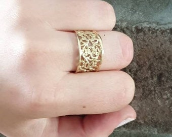 Filigree Lace Design Ring 14k Solid Yellow Gold