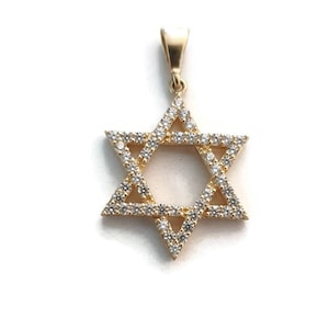 Interwoven Star of David Pendant 14K Solid Yellow Gold with Cubic Zirconia