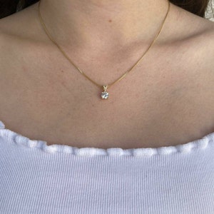 Solitaire Pendant 14K Solid Yellow Gold Cubic Zirconia