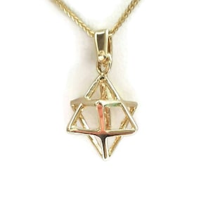 Merkaba 3D Star of David, Kabbalah Pendant, Solid 14k Gold, Jewish Jewelry