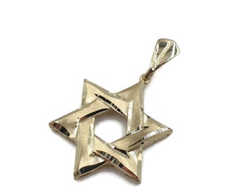 Medium Interwoven Star of David Polished and Matte Pendent 14K Solid Gold