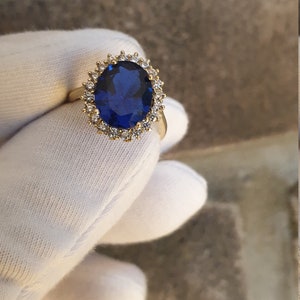 Princess Diana Blue Sapphire Engagement Ring Gold 14K Yellow - Etsy