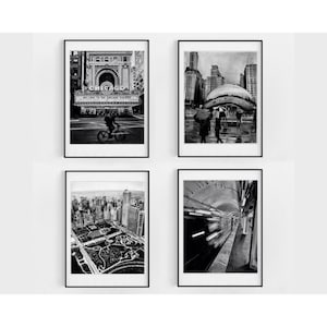 Chicago Wall Art | Set of 4 | Chicago Art Print | Office Decor | Chicago Theatre | Chicago Artwork | Chicago Gift | Black and White Art