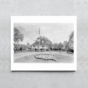 Black and white Master's wall art, an archival quality art print of Augusta National golf course, home to the Master's golf tournament.