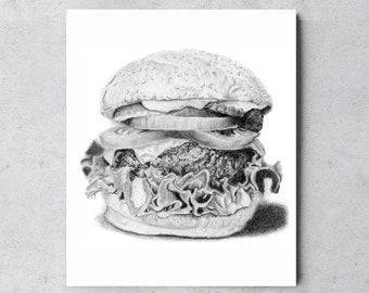 Black and White Wall Art | Food Art | Kitchen Art | Modern Art Print | Fine Art Print | Foodie Gift | Cheeseburger | Black and White Print