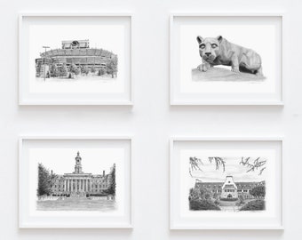 Conjunto de arte mural de Penn State / Regalo con los lugares emblemáticos de PSU / Decoración de graduación y fútbol americano / Decoración para dormitorios