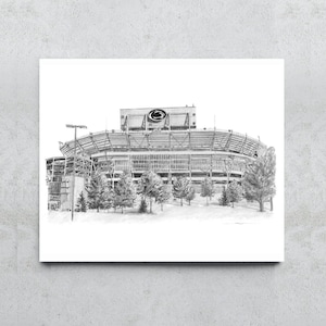 Black & White Penn State Beaver Stadium Pencil Art Reproduction, Hand-Drawn College Football Wall Decor, Unique Gift for Nittany Lions Fans