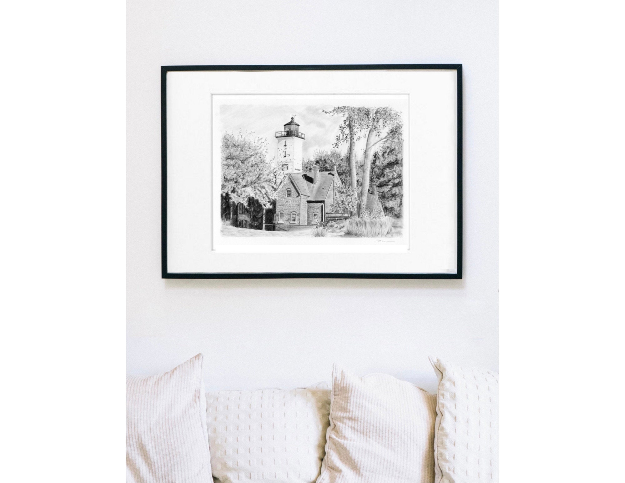 Erie PA Art Black and White Art Lighthouse Art Modern Etsy
