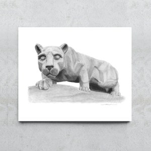 Penn State Lion Shrine Hand-Drawn Art Reproduction - Black and White Pencil Artwork - Hand-drawn College Wall Decor - Nittany Lions Fan Gift