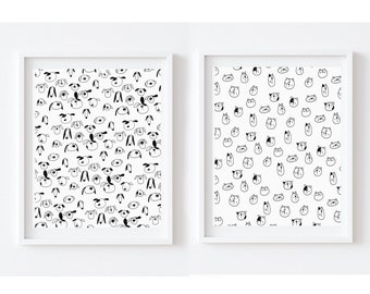 Art mural imprimable | Art mural chien | Ensemble d'art de chien imprimable | Art de chien noir et blanc | Art imprimable | Décoration murale chat | Impression de chat | Art animalier