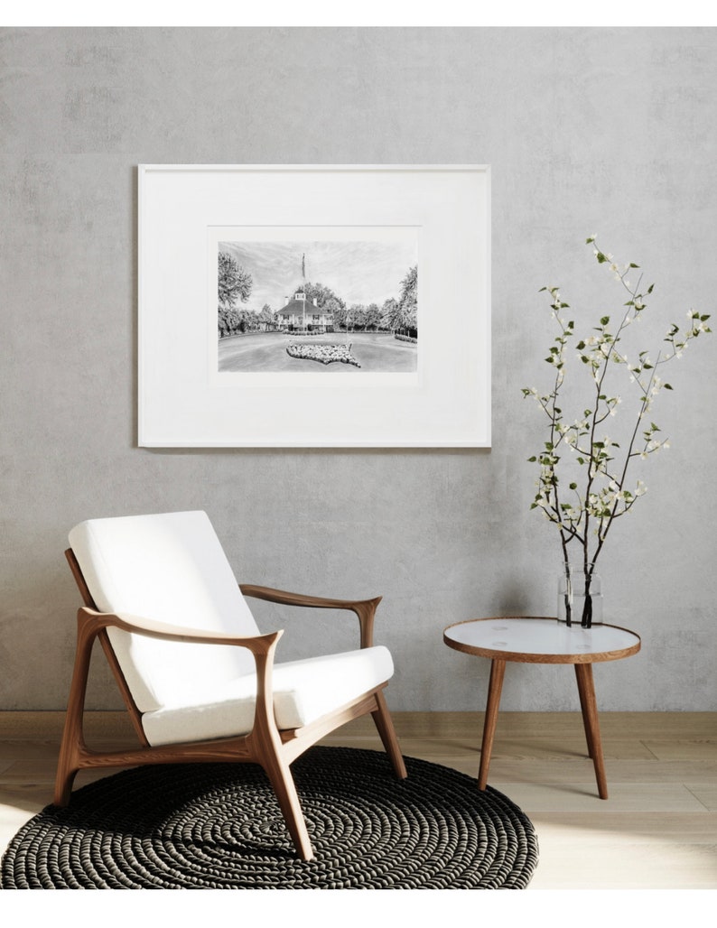 Black and white Master's wall art, an archival quality art print of Augusta National golf course, home to the Master's golf tournament.