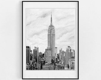 New York City Print Black and White Skyline, New York Wall Art, NYC Black and White Art Print, New York Poster, Fathers Day Gift