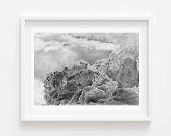 Black and White Art | Cloud Art | Pencil Art | Nature Art | Landscape Art | Fine Art Print | Modern Art Print | Modern Art, Christmas Gift