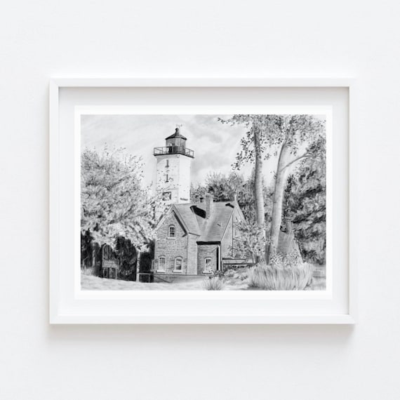 Erie PA Art Black and White Art Lighthouse Art Modern Etsy