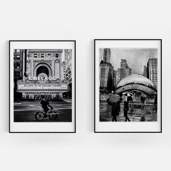 Chicago Wall Art | Set of 2 | Chicago Art Print | Chicago Theatre | Chicago Chicago Gift | Chicago Mother's Day Gift | Black and White Art